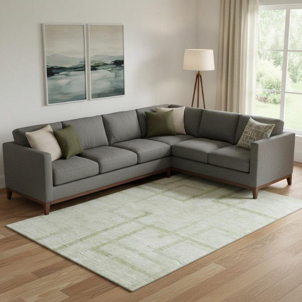 HomeRoots 10' X 14' Artichoke Green & Gray Geometric Washable Area Rug with UV Protection for Modern Homes 666735