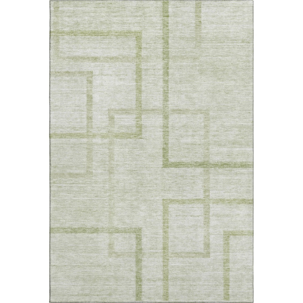 HomeRoots 10' X 14' Artichoke Green & Gray Geometric Washable Area Rug with UV Protection for Modern Homes 666735