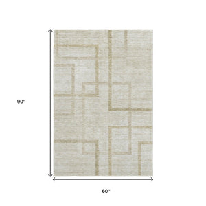 HomeRoots 5' X 8' Washable Beige & Taupe Geometric Area Rug with UV Protection - Durable, Stylish & Easy-Care 666737