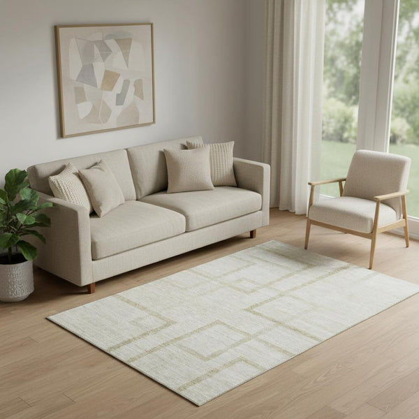 HomeRoots 5' X 8' Washable Beige & Taupe Geometric Area Rug with UV Protection - Durable, Stylish & Easy-Care 666737