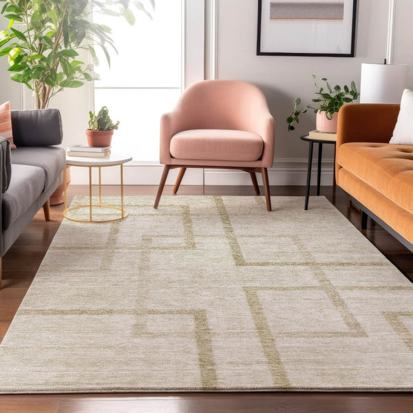 HomeRoots 5' X 8' Washable Beige & Taupe Geometric Area Rug with UV Protection - Durable, Stylish & Easy-Care 666737