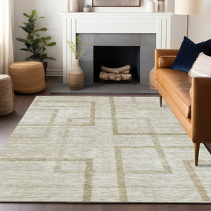 HomeRoots 5' X 8' Washable Beige & Taupe Geometric Area Rug with UV Protection - Durable, Stylish & Easy-Care 666737
