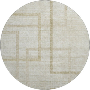 HomeRoots 8' Beige and Taupe Geometric Round Rug - Washable, UV-Protected, Stylish, Family-Friendly Design 666738