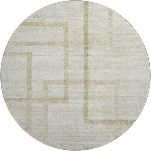 HomeRoots 8' Beige and Taupe Geometric Round Rug - Washable, UV-Protected, Stylish, Family-Friendly Design 666738