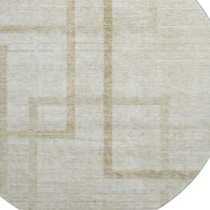 HomeRoots 8' Beige and Taupe Geometric Round Rug - Washable, UV-Protected, Stylish, Family-Friendly Design 666738