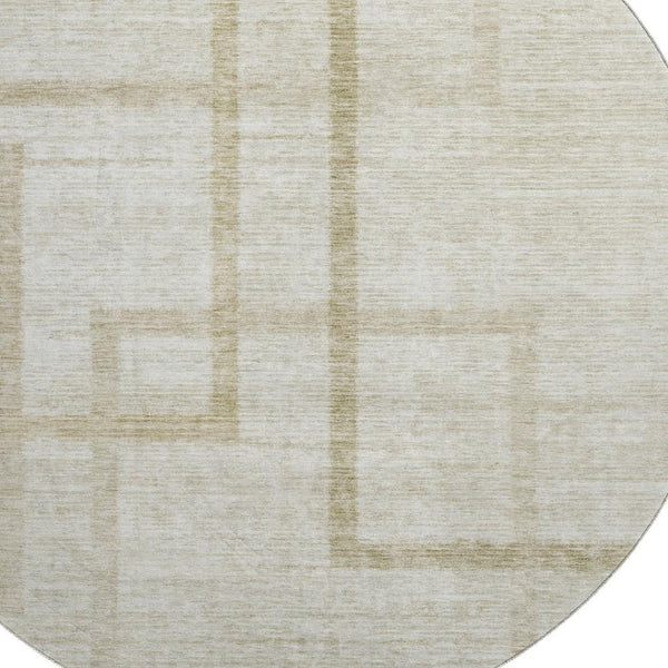 HomeRoots 8' Beige and Taupe Geometric Round Rug - Washable, UV-Protected, Stylish, Family-Friendly Design 666738