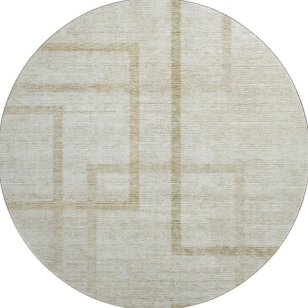 HomeRoots 8' Beige and Taupe Geometric Round Rug - Washable, UV-Protected, Stylish, Family-Friendly Design 666738
