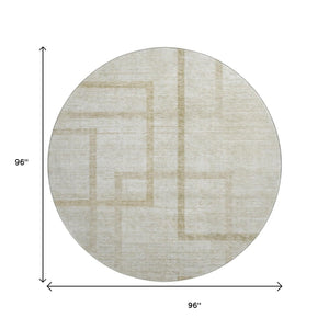 HomeRoots 8' Beige and Taupe Geometric Round Rug - Washable, UV-Protected, Stylish, Family-Friendly Design 666738