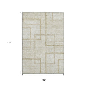 HomeRoots 8' X 10' Beige and Taupe Geometric Area Rug - Washable, Stain Resistant, UV Protected for Busy Homes 666739