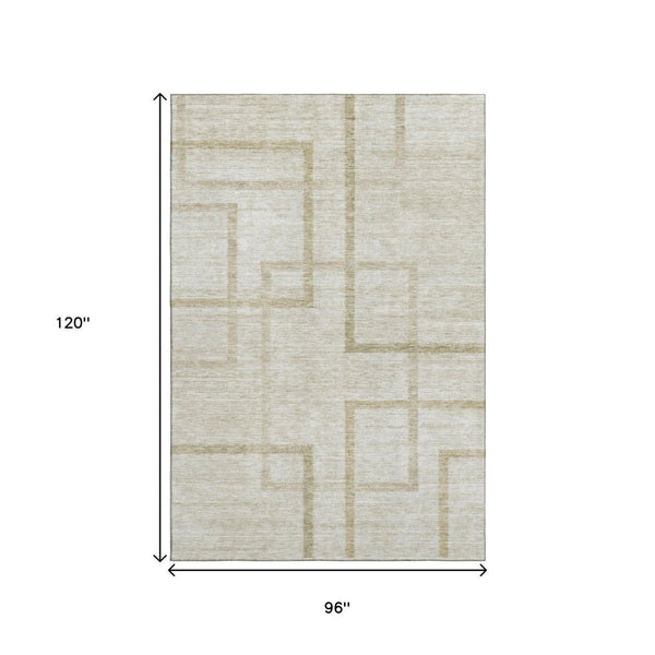 HomeRoots 8' X 10' Beige and Taupe Geometric Area Rug - Washable, Stain Resistant, UV Protected for Busy Homes 666739