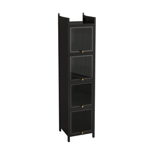 English Elm Modern Four-tier Glass Door Cabinet with Slim Iron Frame, Five Shelves, Heavy-Duty 33lb Capacity Black W757P241562
