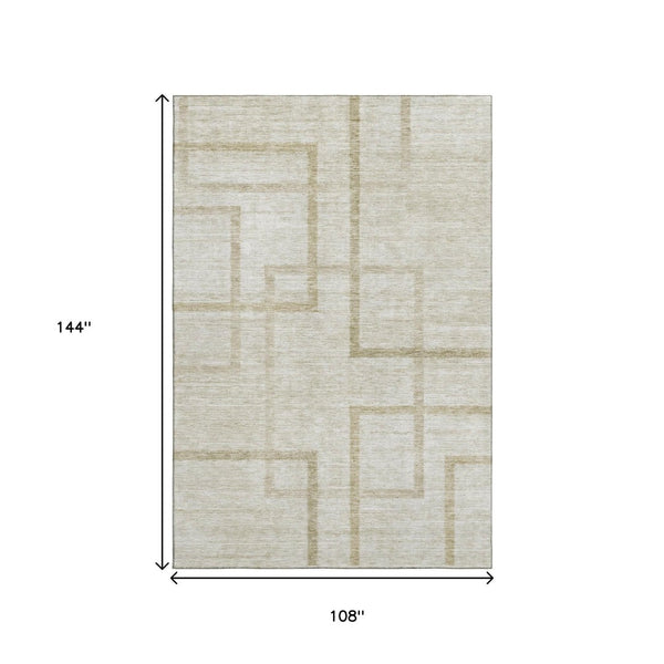 HomeRoots 9' X 12' Stylish Beige & Taupe Geometric Area Rug - Washable, UV-Protected, Ideal for High Traffic Areas 666740