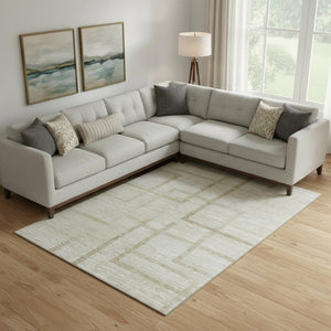 HomeRoots 9' X 12' Stylish Beige & Taupe Geometric Area Rug - Washable, UV-Protected, Ideal for High Traffic Areas 666740