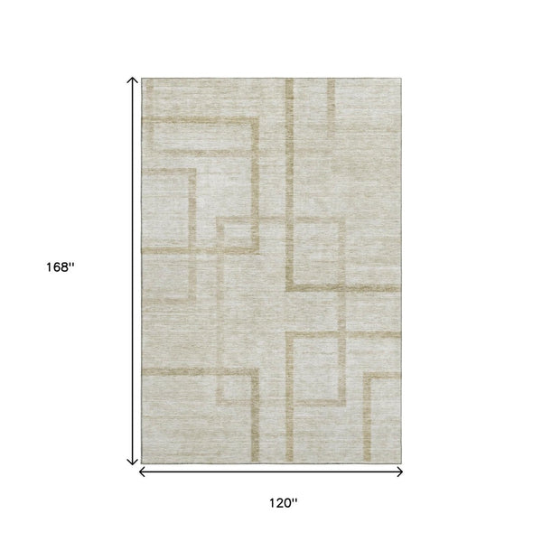 HomeRoots 10' X 14' Beige And Taupe Geometric Washable Area Rug - UV Protected, Durable, Stylish & Family-Friendly! 666741