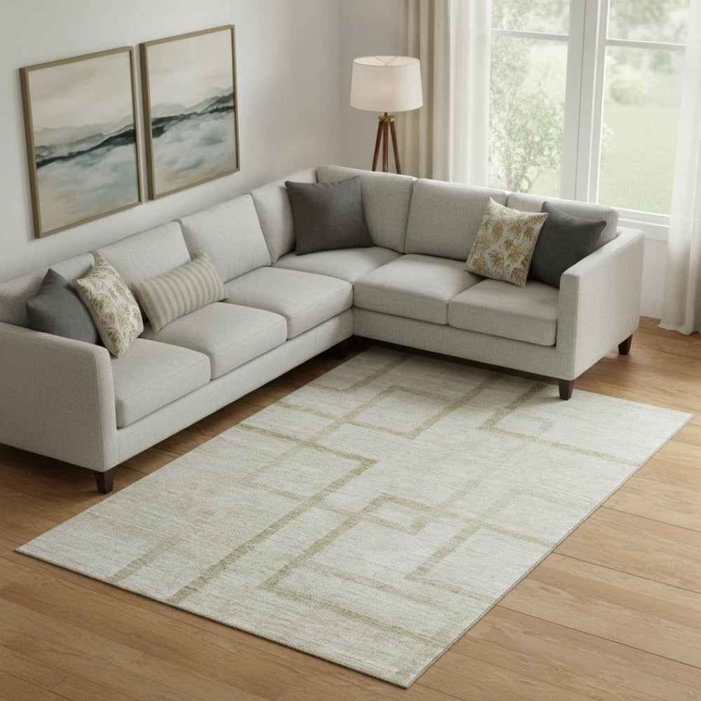 HomeRoots 10' X 14' Beige And Taupe Geometric Washable Area Rug - UV Protected, Durable, Stylish & Family-Friendly! 666741