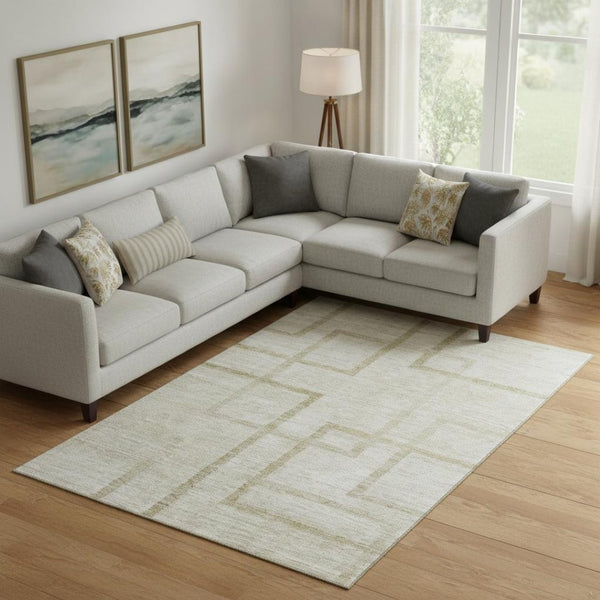 HomeRoots 10' X 14' Beige And Taupe Geometric Washable Area Rug - UV Protected, Durable, Stylish & Family-Friendly! 666741
