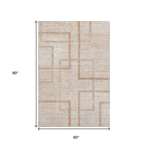 HomeRoots 5' Coral & Rust Geometric Washable Area Rug - UV Protected, Durable, Stain-Resistant Design for Homes 666743