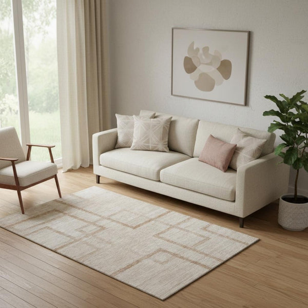 HomeRoots 5' Coral & Rust Geometric Washable Area Rug - UV Protected, Durable, Stain-Resistant Design for Homes 666743