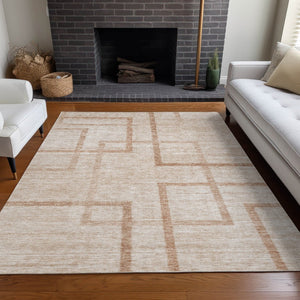 HomeRoots 5' Coral & Rust Geometric Washable Area Rug - UV Protected, Durable, Stain-Resistant Design for Homes 666743