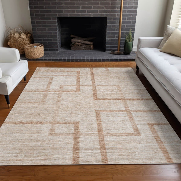 HomeRoots 5' Coral & Rust Geometric Washable Area Rug - UV Protected, Durable, Stain-Resistant Design for Homes 666743