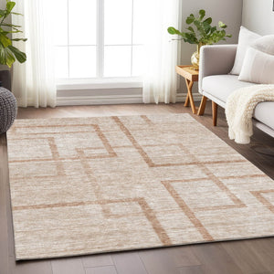 HomeRoots 5' Coral & Rust Geometric Washable Area Rug - UV Protected, Durable, Stain-Resistant Design for Homes 666743