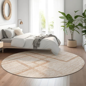 HomeRoots 8' Coral and Rust Geometric Washable Round Rug - Stylish, Durable, UV-Protected for Easy Care & Comfort 666744