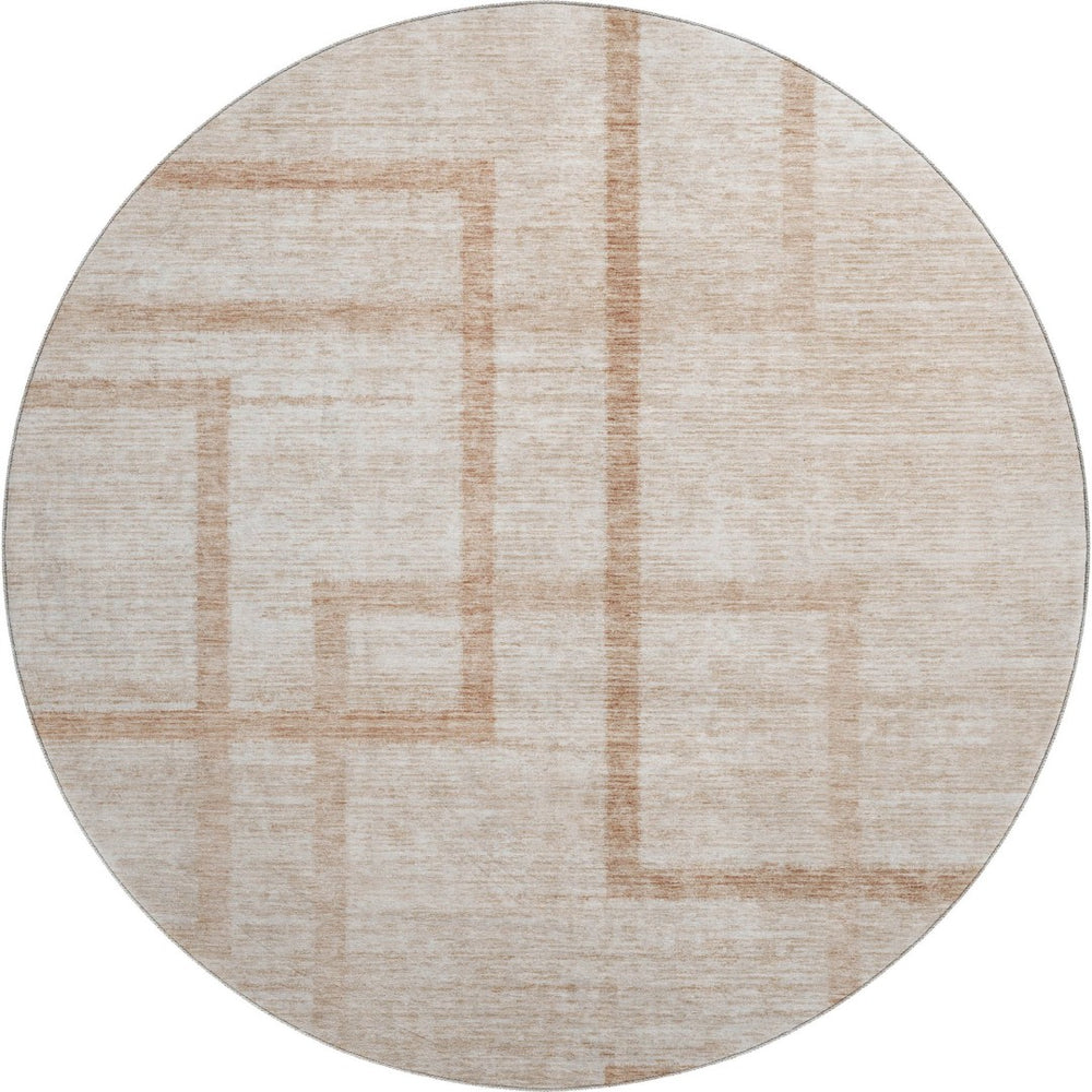 HomeRoots 8' Coral and Rust Geometric Washable Round Rug - Stylish, Durable, UV-Protected for Easy Care & Comfort 666744