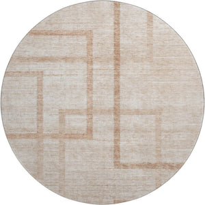 HomeRoots 8' Coral and Rust Geometric Washable Round Rug - Stylish, Durable, UV-Protected for Easy Care & Comfort 666744