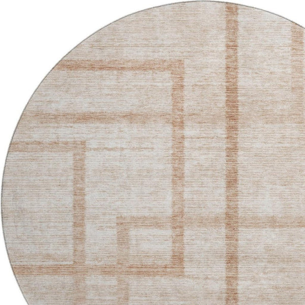 HomeRoots 8' Coral and Rust Geometric Washable Round Rug - Stylish, Durable, UV-Protected for Easy Care & Comfort 666744