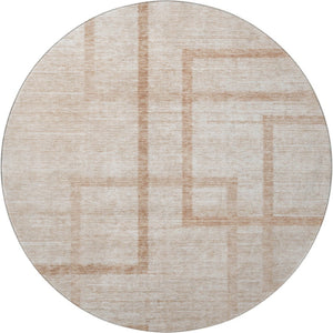 HomeRoots 8' Coral and Rust Geometric Washable Round Rug - Stylish, Durable, UV-Protected for Easy Care & Comfort 666744