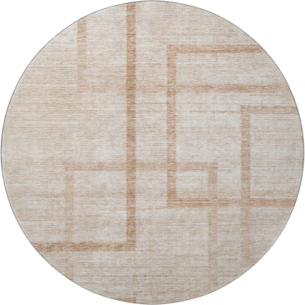 HomeRoots 8' Coral and Rust Geometric Washable Round Rug - Stylish, Durable, UV-Protected for Easy Care & Comfort 666744