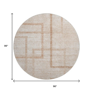 HomeRoots 8' Coral and Rust Geometric Washable Round Rug - Stylish, Durable, UV-Protected for Easy Care & Comfort 666744