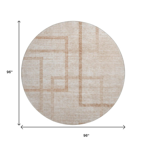 HomeRoots 8' Coral and Rust Geometric Washable Round Rug - Stylish, Durable, UV-Protected for Easy Care & Comfort 666744