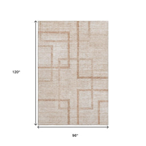 HomeRoots 8' X 10' Coral & Rust Geometric Washable Area Rug - UV Protected, Stain Resistant, Durable Style! 666745