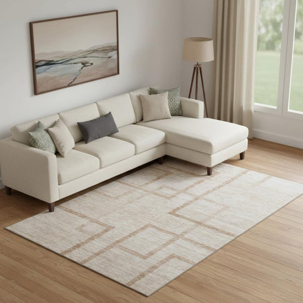 HomeRoots 8' X 10' Coral & Rust Geometric Washable Area Rug - UV Protected, Stain Resistant, Durable Style! 666745
