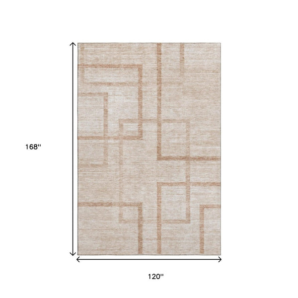 HomeRoots 10' X 14' Coral and Rust Geometric Area Rug – Washable, UV Protected, Stylish for Any Space! 666747