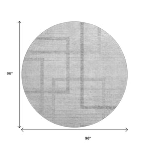 HomeRoots 8' Gray and Silver Geometric Washable Round Rug - Durable, Stylish, UV-Protected for High-Traffic Areas 666750