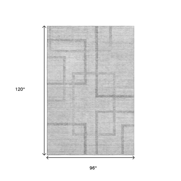 HomeRoots 8' X 10' Gray and Silver Geometric Area Rug - Stylish, Washable, UV-Protected for Modern Homes 666751