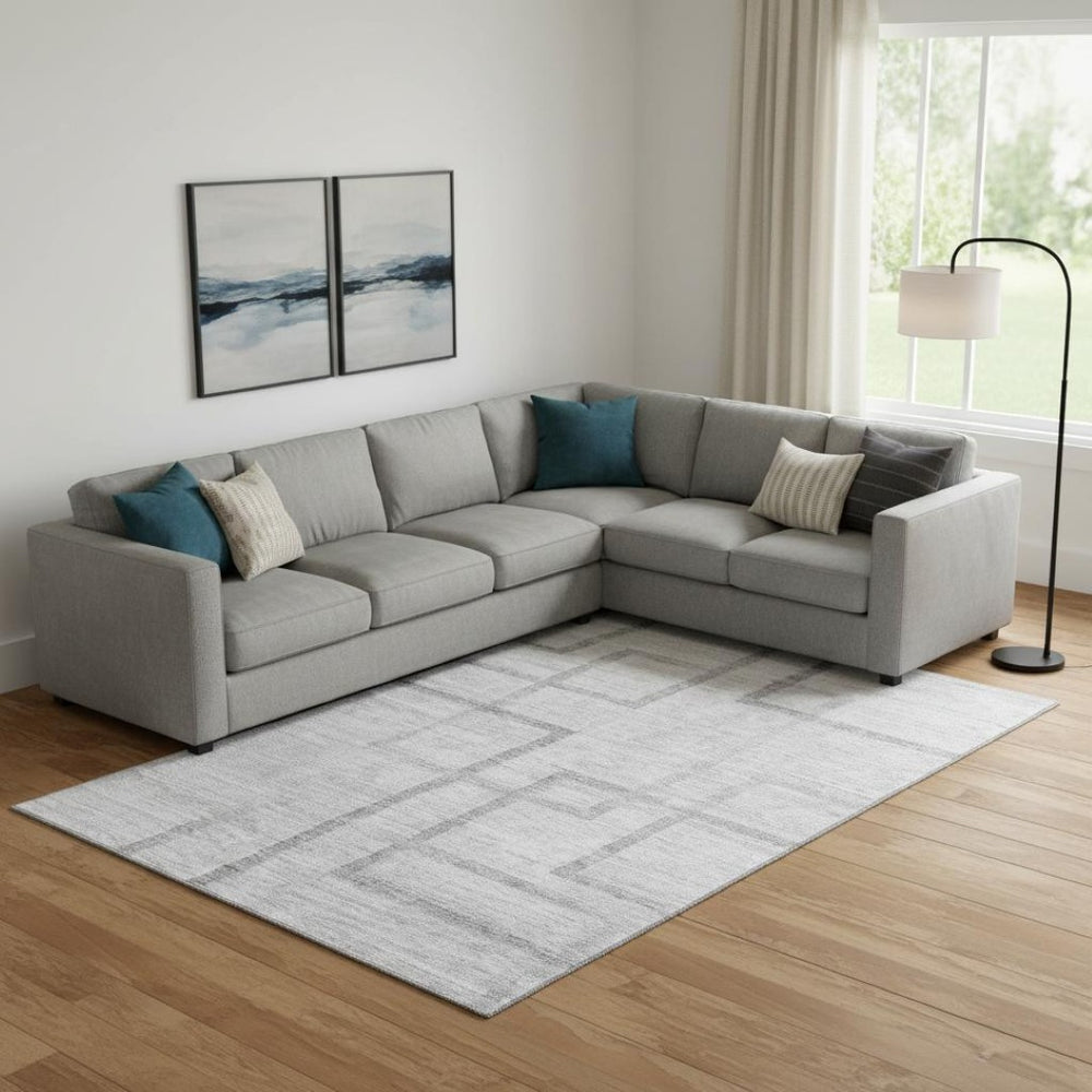 HomeRoots 8' X 10' Gray and Silver Geometric Area Rug - Stylish, Washable, UV-Protected for Modern Homes 666751