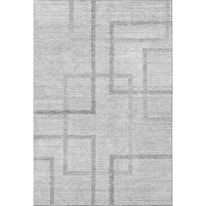 HomeRoots 8' X 10' Gray and Silver Geometric Area Rug - Stylish, Washable, UV-Protected for Modern Homes 666751