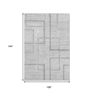HomeRoots 9' X 12' Gray and Silver Geometric Area Rug - Stylish, Washable, UV Protected for Modern Homes! 666752