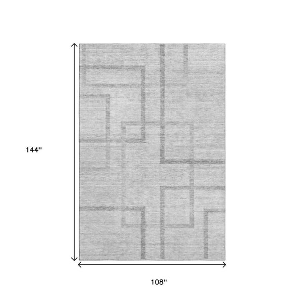 HomeRoots 9' X 12' Gray and Silver Geometric Area Rug - Stylish, Washable, UV Protected for Modern Homes! 666752