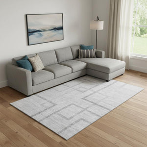 HomeRoots 9' X 12' Gray and Silver Geometric Area Rug - Stylish, Washable, UV Protected for Modern Homes! 666752