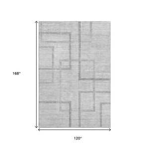 HomeRoots 10' Gray and Silver Geometric Washable Area Rug – Durable, UV-Protected, Stylish for Any Space! 666753