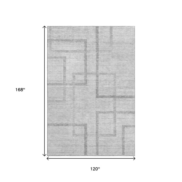 HomeRoots 10' Gray and Silver Geometric Washable Area Rug – Durable, UV-Protected, Stylish for Any Space! 666753