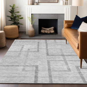 HomeRoots 10' Gray and Silver Geometric Washable Area Rug – Durable, UV-Protected, Stylish for Any Space! 666753