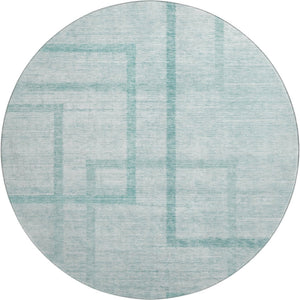HomeRoots 8' Teal and Ivory Geometric Round Rug - Washable, UV Protected, Stylish for Living Rooms & Patios 666762