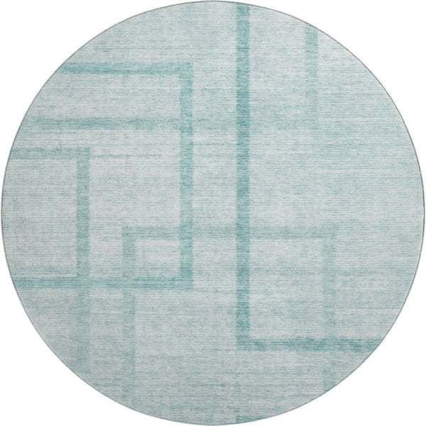 HomeRoots 8' Teal and Ivory Geometric Round Rug - Washable, UV Protected, Stylish for Living Rooms & Patios 666762