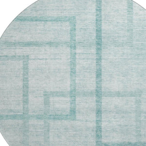 HomeRoots 8' Teal and Ivory Geometric Round Rug - Washable, UV Protected, Stylish for Living Rooms & Patios 666762