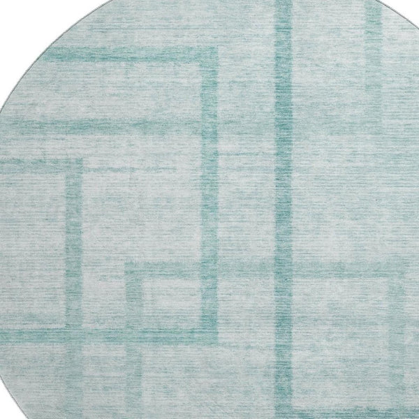 HomeRoots 8' Teal and Ivory Geometric Round Rug - Washable, UV Protected, Stylish for Living Rooms & Patios 666762